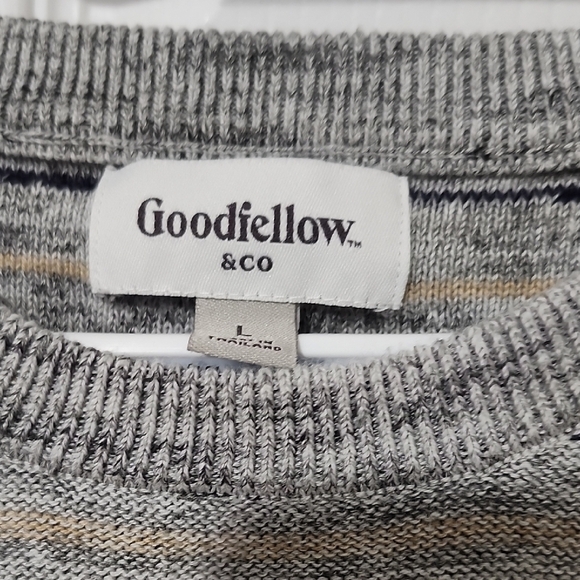 Goodfellow & Co Gray Crewneck Sweater with Textured Stripes - Picture 2 of 3